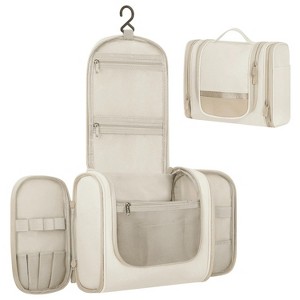 Travel Toiletry Bag, Makeup Bag with Large Capacity, with Hanging Hook, Wide-Open Makeup Cosmetic Bag for Accessories, Shampoo & Toiletries, Beige - 1 of 4