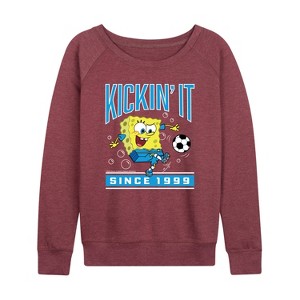 Women's - Spongebob Squarepants - Kickin It Since 1999 -Women's French Terry Pullover Lightweight French Terry Wide Neck Long Sleeve Shirt - 1 of 4