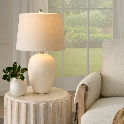 23" Off-White Ceramic Urn Table Lamp with Fabric Shade