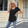 Womens Square Neck Pleated Blouse with Flutter Sleeve Eyelet Embroidered Curved Hem Tops with Circular Sleeve Textured Summer Tunic Blouse - 4 of 4