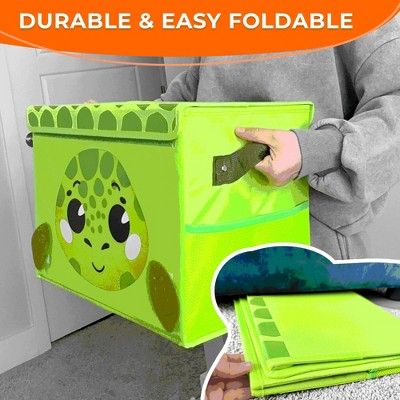 Green Turtle Fabric Collapsible Toy Storage Box with Flip-Top Lids