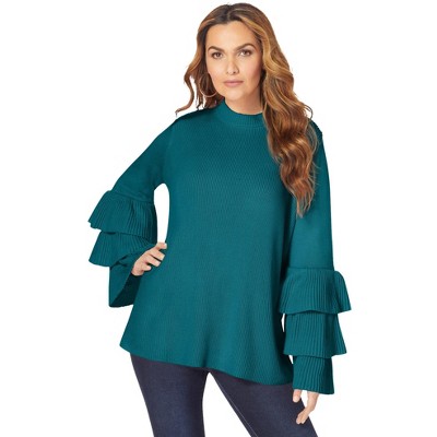 Roaman's Women's Plus Size Tiered Sleeve Sweater