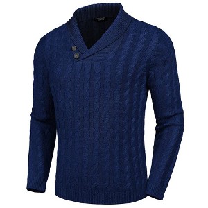 COOFANDY Men's Shawl Collar Pullover Sweater Slim Fit Casual Button Cable Knit Sweaters - 1 of 4