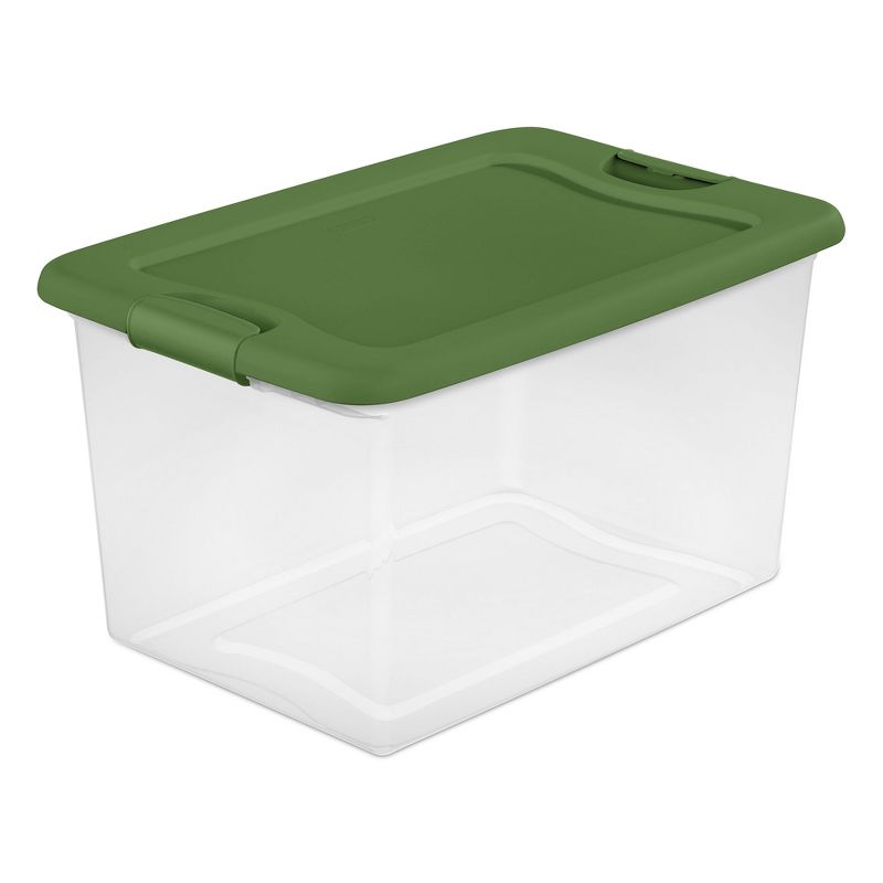 Sterilite 64 Qt Latching Plastic Stacking Holiday Storage Bin with Latching Lid, Plastic Container to Organize Closets, Clear with Green Lid, 2 of 7