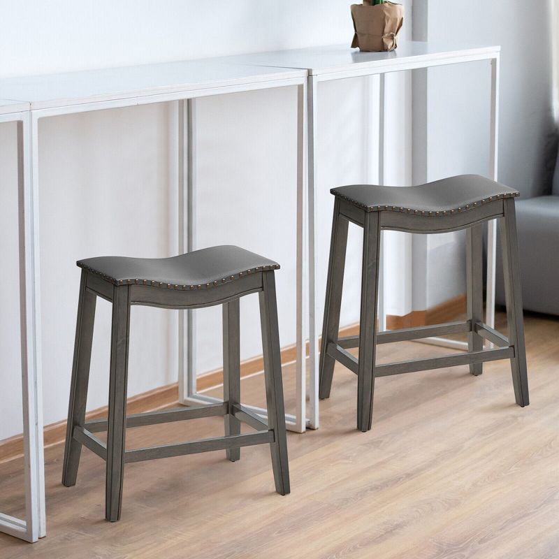 Tangkula Set of 4 Saddle Bar Stools Counter Height Kitchen Chairs w/ Rubber Wood Legs, 3 of 10