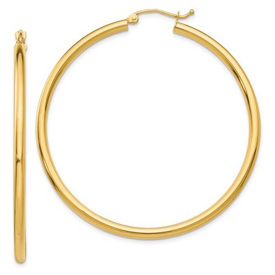 Black Bow Jewelry 2.5mm, 14k Yellow Gold Classic Round Hoop Earrings, 50mm (1 7/8 Inch)