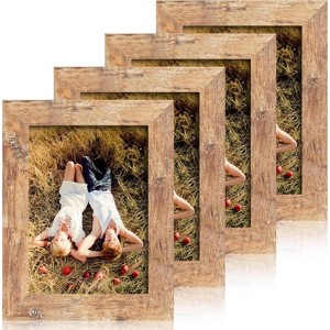 Attop 5x7 Picture Frame Set of 4, High Definition Real Glass Rustic Brown Frame, for Tabletop and Wall Mounting - 1 of 4