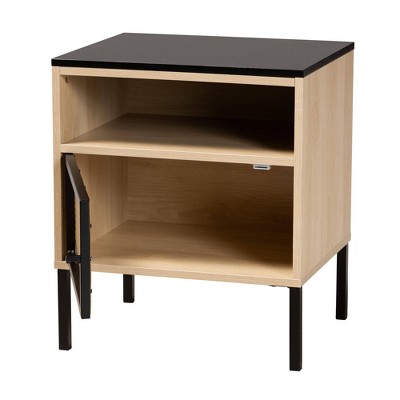 Felton Two-Tone Black Gold Metal and Light Brown Wood End Table with Storage
