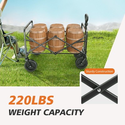 MAYEERTY Collapsible Folding Wagon Cart, Camping & Shopping, Heavy Duty Utility Wagon with All-Terrain Wheels, 330lbs (Black)