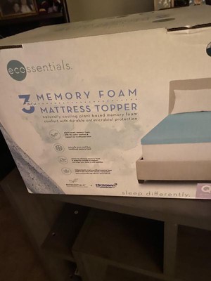 Ecossentials 3 Memory Foam Mattress Topper, Queen - Blue