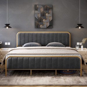 Velvet Upholstered Bed Frame with Headboard - 1 of 4