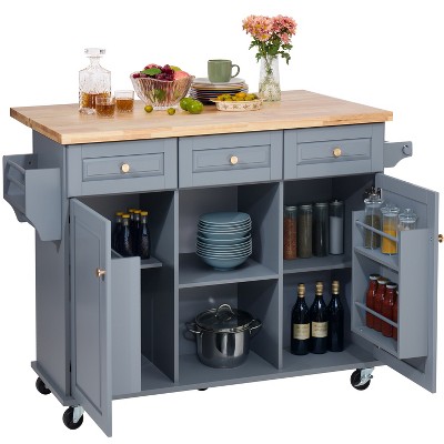 Finnhomy 53.2'' Large Rolling Kitchen Island with Drop Leaf