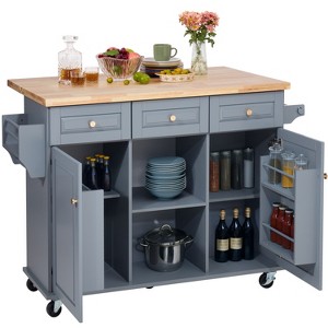 Finnhomy 53.2'' Large Rolling Kitchen Island with Drop Leaf - 1 of 4