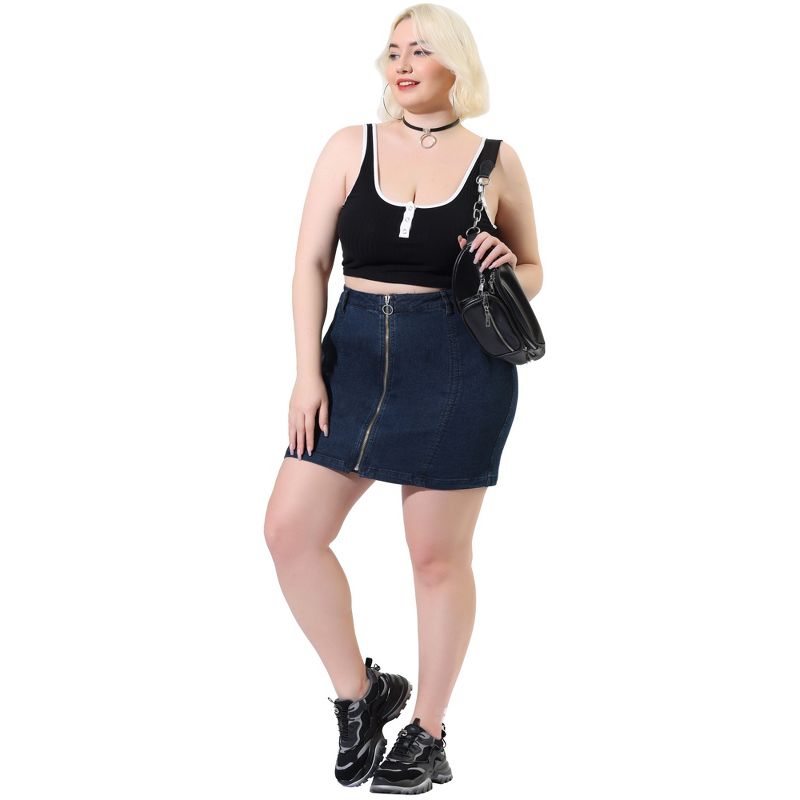 Agnes Orinda Women's Plus Size Denim Zip Up Front Mini Jean Skirts, 3 of 7