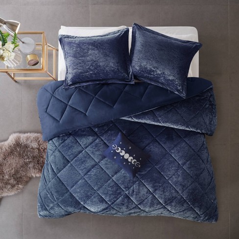 4pc Full Queen Alyssa Velvet Comforter Set Navy Target