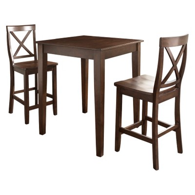 3pc Pub Dining Set with Tapered Leg and X-Back Stools Vintage Mahogany Finish - Crosley