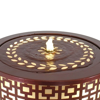 Brown Powder-Coated Iron Cylinder Water Fountain with LED Lights