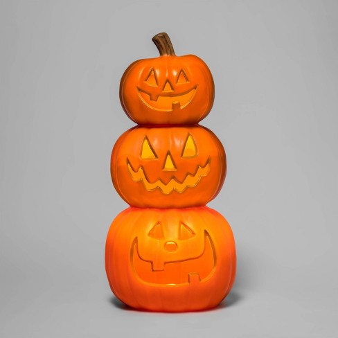 Light Up Triple Stacked Pumpkin Orange Halloween Decorative Prop ...