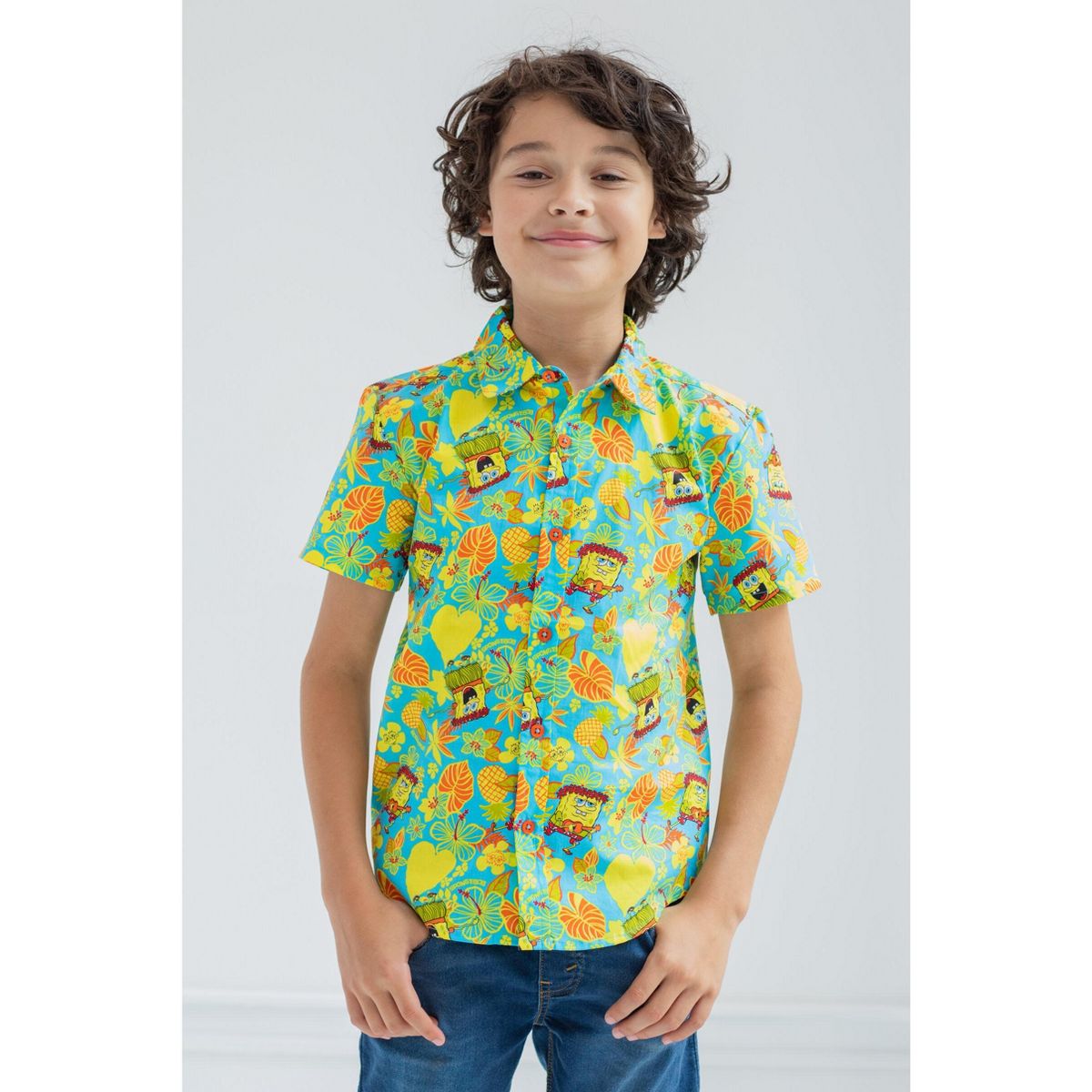 Nickelodeon SpongeBob SquarePants Hawaiian Matching Family Hawaiian Button Down Shirt Little Kid to Big Kid - thumbnail 2