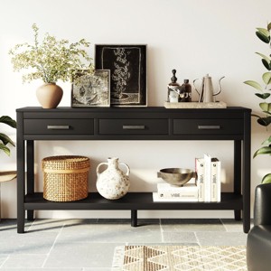 59" Farmhouse Console Table with 3 Drawers,Bottom Shelf & Iron Handles for Entryway,Living Room,Hallway-Baofuwish - 1 of 4
