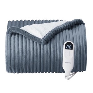 Electric Heated Blanket Soft & Washable Ribbed Flannel - 1 of 4