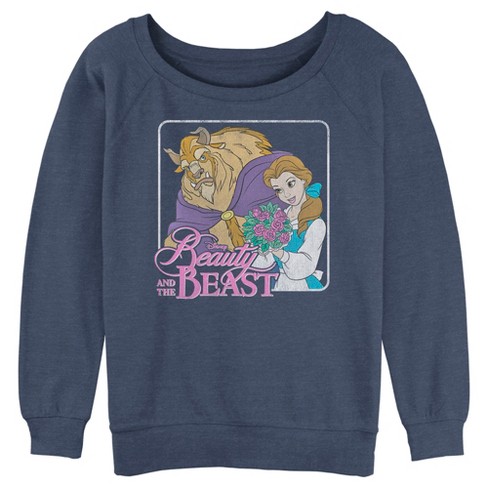 Junior s Beauty and the Beast Bouquet Frame Sweatshirt Blue Heather Small