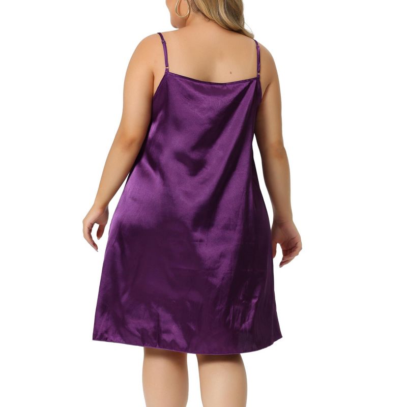 Agnes Orinda Women's Plus Size Satin V-Neck Sleeveles Lace Trim Nightgowns, 4 of 6