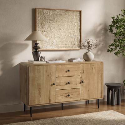 LuxenHome Oak Manufactured Wood 48.8-Inch Wide 2-Door 3-Drawer Buffet Cabinet — фото 5