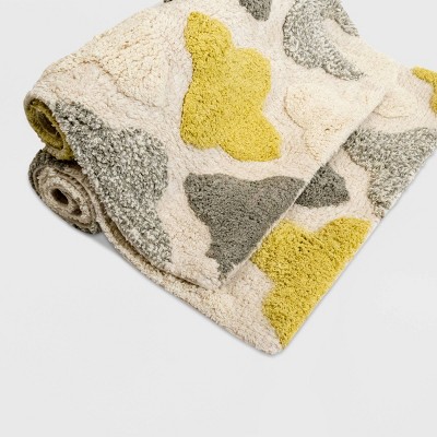 Yellow and Gray Cotton Moroccan Tile Bath Rug Set