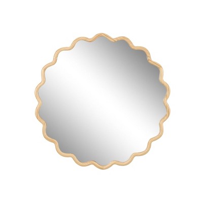JUJABU 31" x 31" Modern Solid Wood Wavy Mirror for Bathroom, Bedroom, Living Room, Entryway