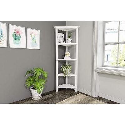 Elegant White 4-Tier Corner Wooden Bookshelf for Space-Saving