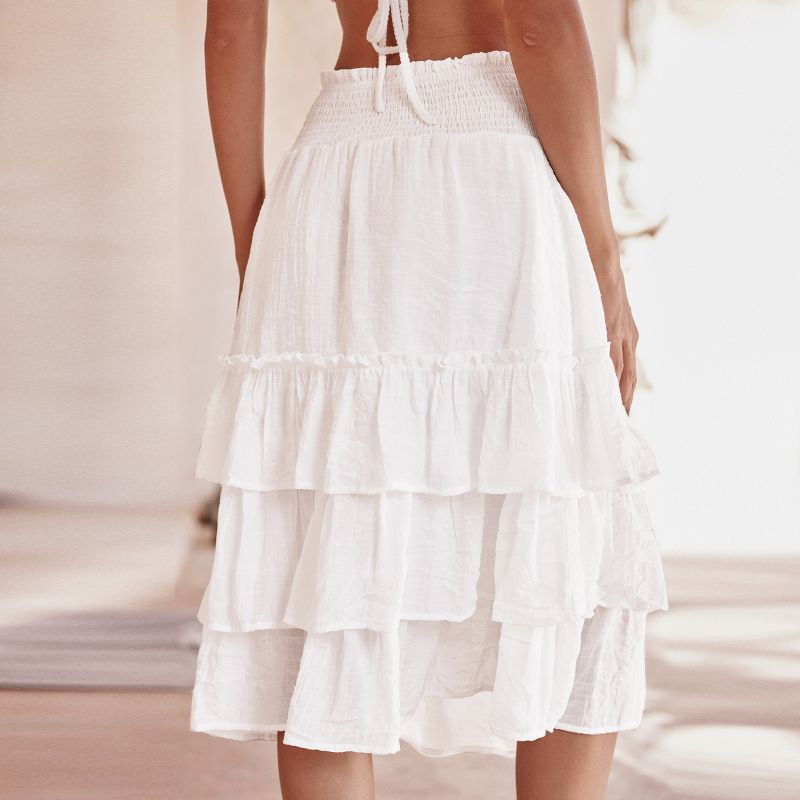 Women's White Smocked Waist Tiered Ruffle Midi Skirt - Cupshe, 3 of 5