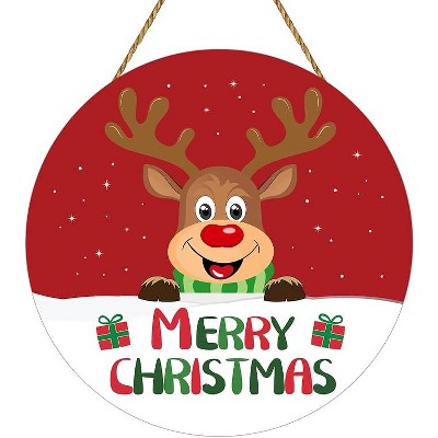 Lomsoe Christmas Door Decor Merry Christmas Sign Reindeer Wall Decor Wooden Front Door Hanger Reindeer Hanging Sign Christmas Decor Christmas Gift