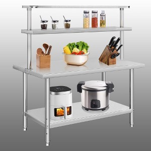 Stainless Steel Table with Overshelves Work Table with Shelf, Prep Table for Home Kitchen Restaurant Garage Warehouse - 1 of 4