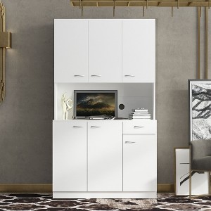 NicBex 71" Tall Kitchen Buffet Cabinet with 6-Doors Multifunctional Sideboard Cabinet with 1-Open Shelves and 1-Drawer for bedroom, White - 1 of 4