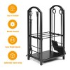 Tangkula Fireplace Log Rack with 4-Piece Fireplace Tools Wrought Iron Storage Logs Holder with Poker Bronze - 3 of 4