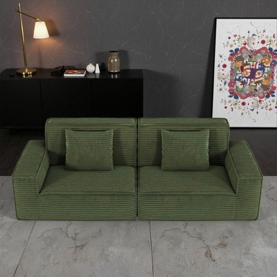 TiramisuBest 106.3" Large Striped Fabric Compression Sofa, Modern Living Room & Bedroom Furniture, High Rebound Green