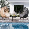 PE Wicker Weaving Patio Egg Chair,Fabric Upholstered Basket Swing Chair,Indoor Outdoor Lounge Egg Chair With Heavy Stand-Coolbibila - 3 of 4