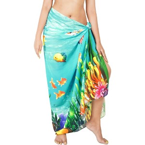 LA LEELA Women's Sarong Coverups Bikini Skirt Swim Cover Up Summer Wraps Swimwear Beach Wrap Skirts for Women One Size Underwater Fishes, Green - 1 of 4