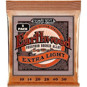 Ernie Ball Earthwood Extra Light Phosphor Bronze Acoustic Guitar Strings 3 Pack 10 - 50 - 1 of 2