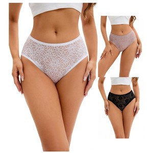 INSPIRE CHIC 3 Packs Women's Lace Mid-Waisted Briefs Breathable Underwear Available in Plus Size Panties - 1 of 4