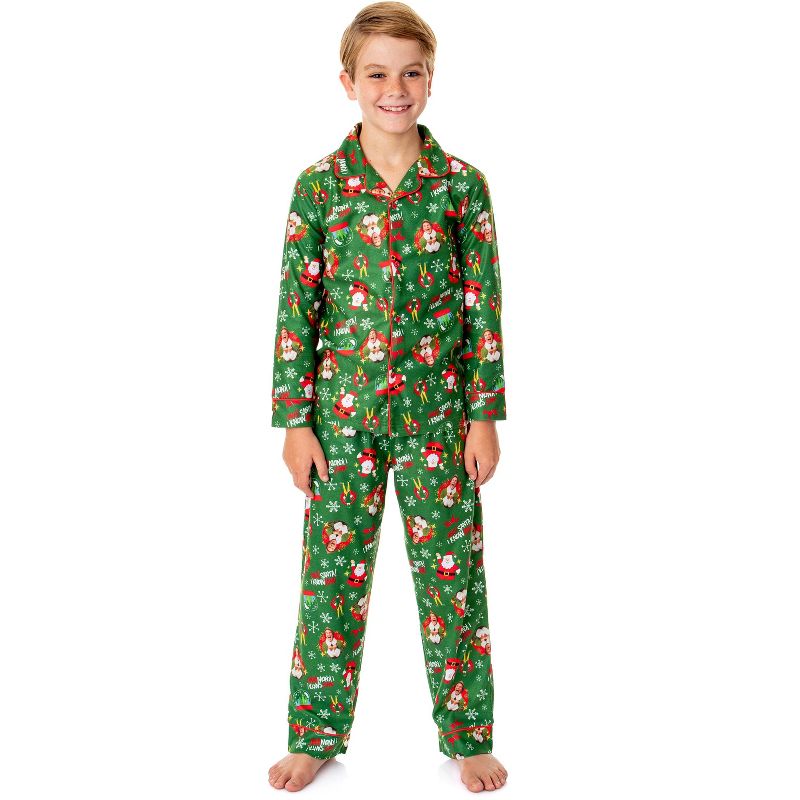 Elf The Movie Boys' Film OMG! Santa! I Know Him! Button Sleep Pajama Set Green, 1 of 4