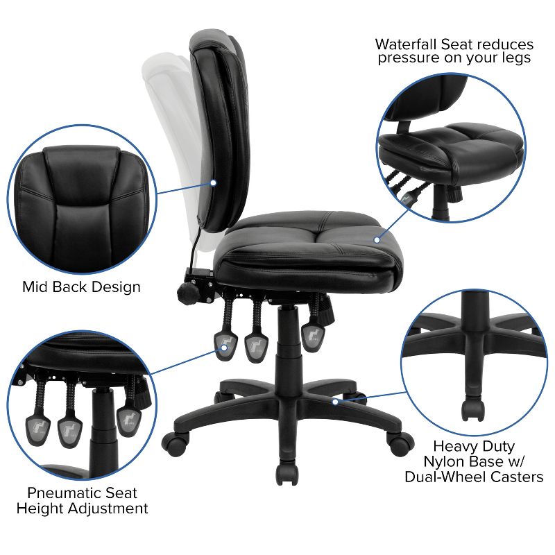 Emma and Oliver Mid-Back Multifunction Pillow Top Swivel Ergonomic Task Office Chair, 3 of 11