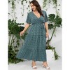 Plus Size Women's Flowy Tiered Maxi Dress - V-Neck, Short Sleeve & Waist Tie with Floral Print - 2 of 4