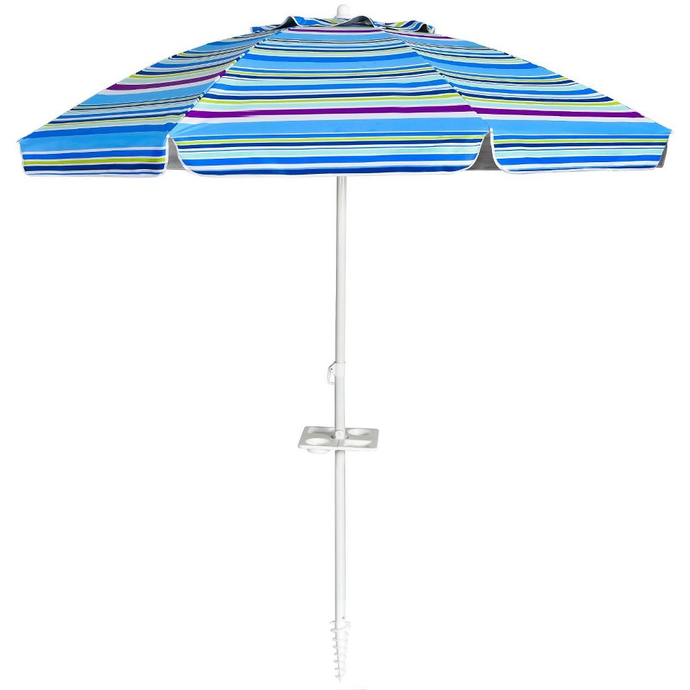 7.2' x 7.2' Portable Sunshade Beach Umbrella with Sand Anchor and Carry Bag Blue - Wellfor: Steel Frame, Push-Button Tilt, Wind Vent