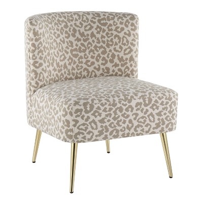 Fran Contemporary Slipper Chair Gold Steel/Tan Leopard Fabric - LumiSource