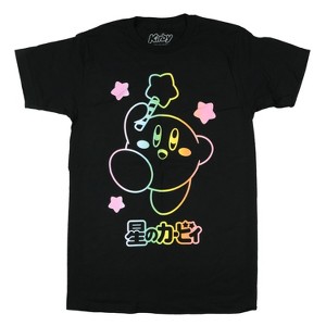 Seven Times Six Kirby T-Shirt Men's Video Game Character Rainbow Outline Short Sleeve Top Black - 1 of 4