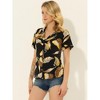 Allegra K Women's Hawaiian Floral Leaves Printed Short Sleeve Button Down Vintage Shirt - 3 of 4