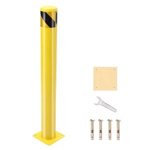 1/2-Pack Removable Steel Safety Bollards 42"x4.5", Yellow Powder-Coated Traffic & Parking Barrier Posts with Reflective Stripes - 1 of 4