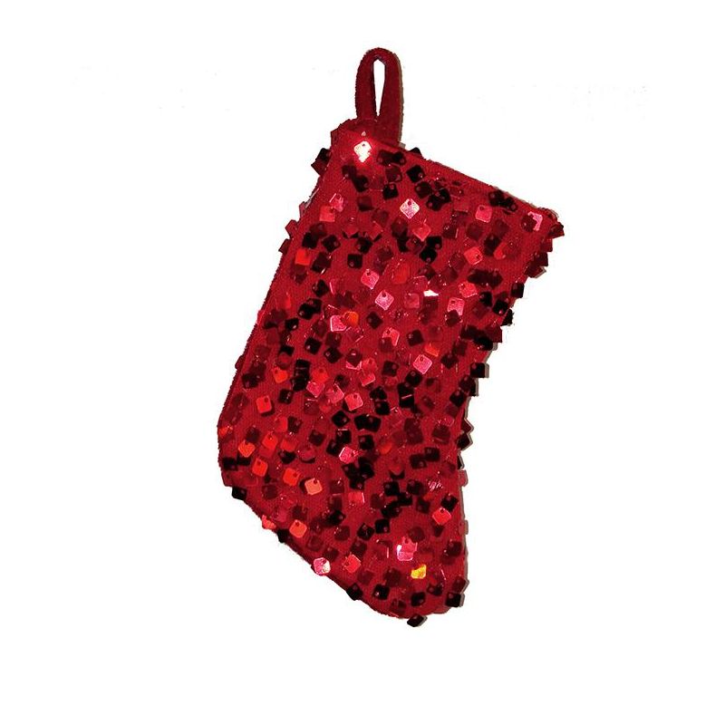 Northlight 8" Shiny Metallic Red Sequined Mini Christmas Stocking, 1 of 2